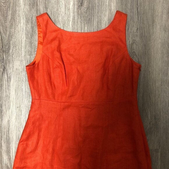 Talbots Women's Size 8 Dress Pure Irish Linen Orange Coral Pleated High Collared - Picture 4 of 8